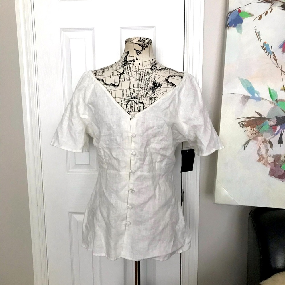 NWT Boston Proper Linen off Shoulder Flare button coastal cottage top M white